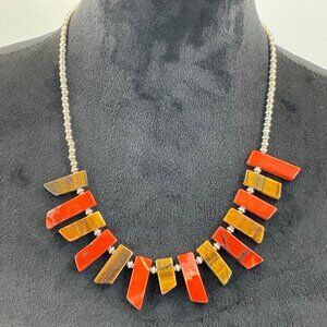 Rust & Brown Beaded Statement Necklace‎ With Silver-Tone Clasp